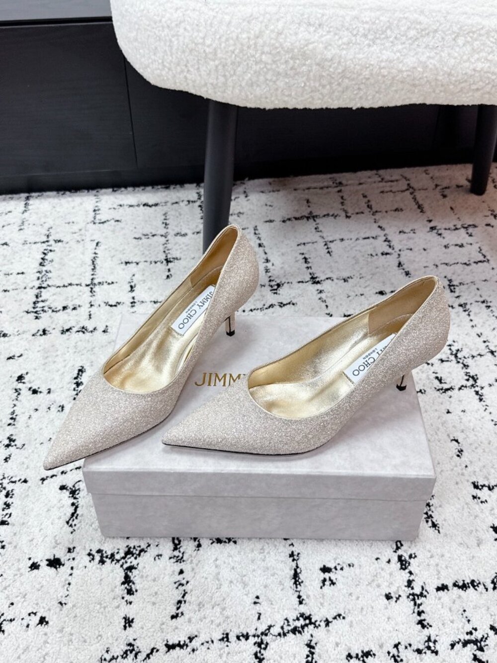 Jimmy Choo Champagne Gold Shimmer Pointed-Toe High Heels, 6.5cm height